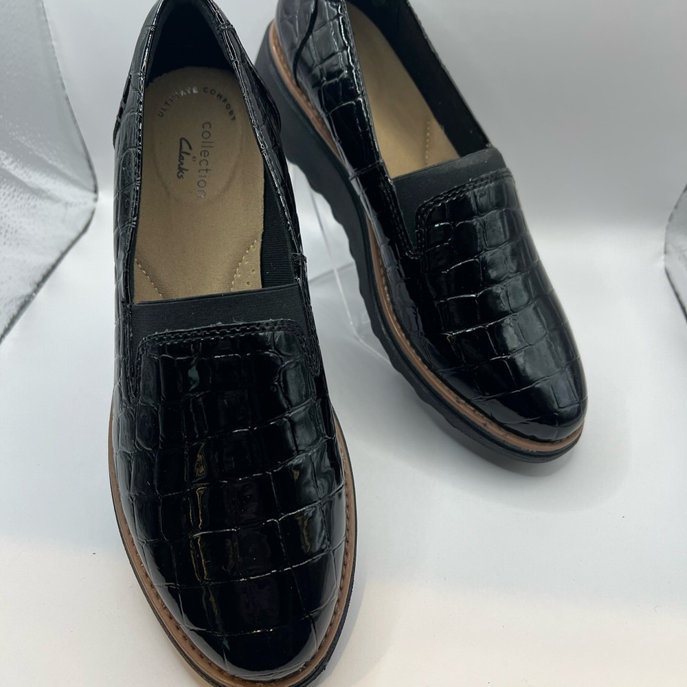 Clarks Black Croc-Patterned Loafers